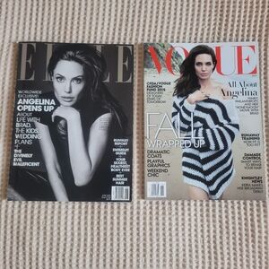 Y2k Bundle Of Coffee Table Magazines Elle + Vogue Featuring Angelina Jolie